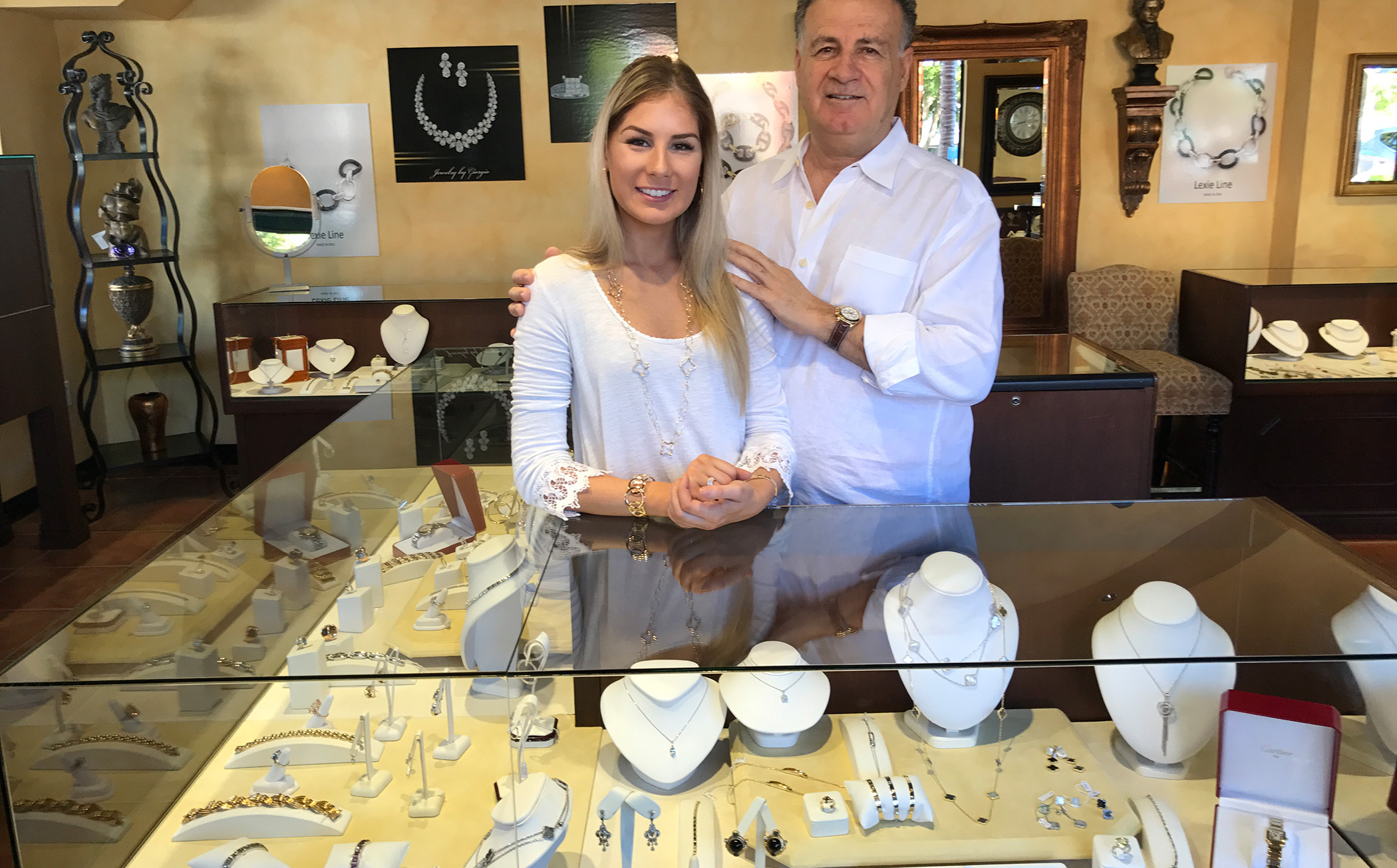 Jeweler Giorgio Salameh with his daughter at his jewelry shop located in Sarasota, Florida